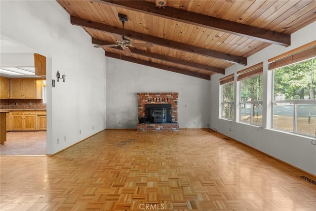 6032 Tiffin Ct, Magalia, CA 95954 - unfurnished living room with wood ceiling, ceiling fan, and plenty of natural light