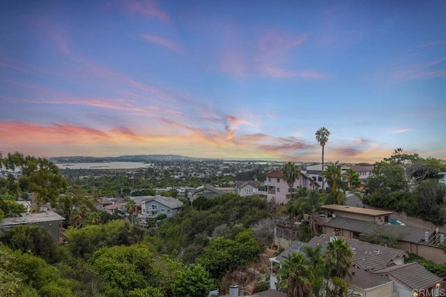 view of aerial view at dusk