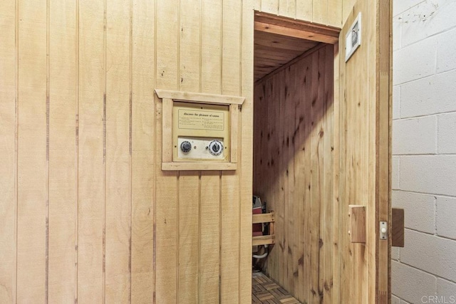 exterior space with wood walls