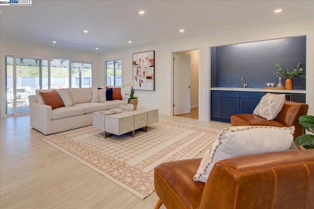 living room featuring light wood-type flooring