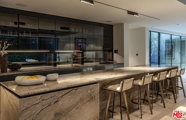 bar with light wood-type flooring