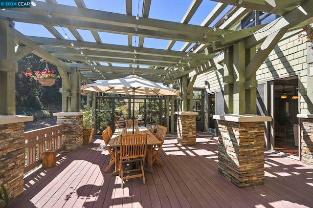 wooden terrace featuring a pergola