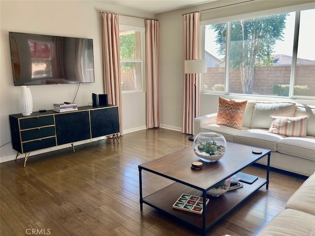 living room with dark wood-type flooring