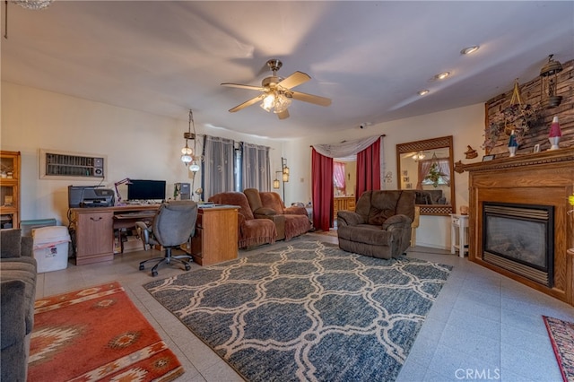 living room featuring ceiling fan