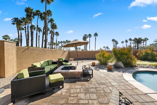 view of patio featuring a fenced in pool