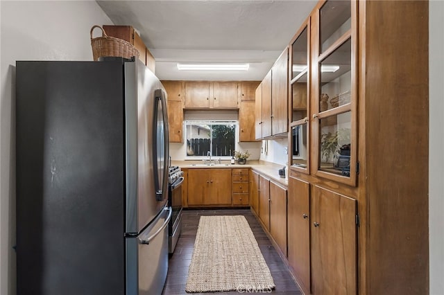 kitchen featuring sink, stainless steel appliances, and dark wood-type flooring