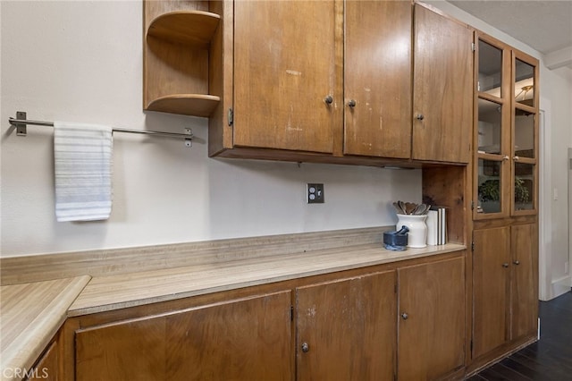 kitchen with dark hardwood / wood-style floors