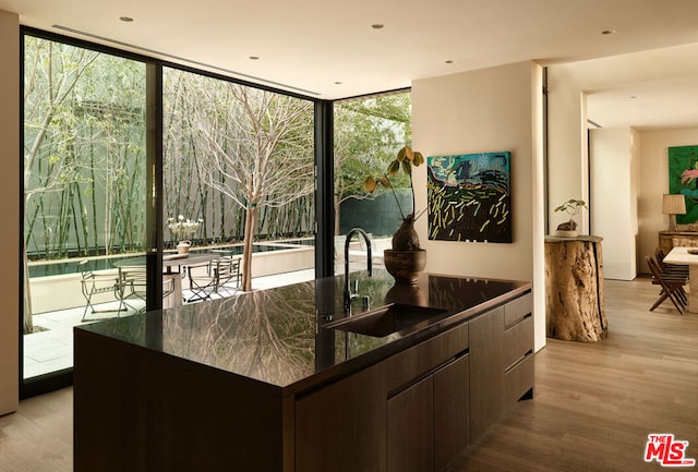 interior space with a wall of windows, a healthy amount of sunlight, and sink