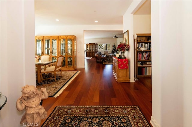 hall featuring dark wood-type flooring