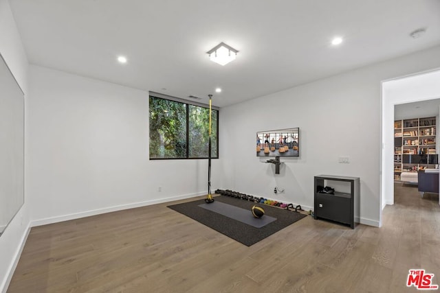 exercise room featuring hardwood / wood-style floors