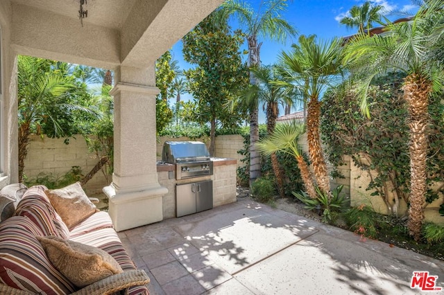 view of patio / terrace featuring grilling area and an outdoor kitchen