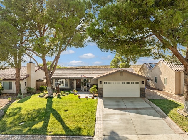 single story home with a front lawn and a garage