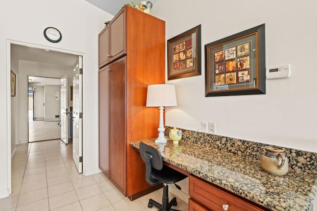 tiled home office with built in desk