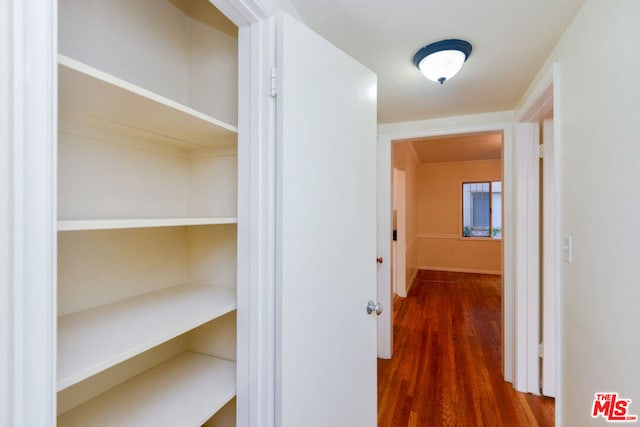 corridor with dark hardwood / wood-style floors