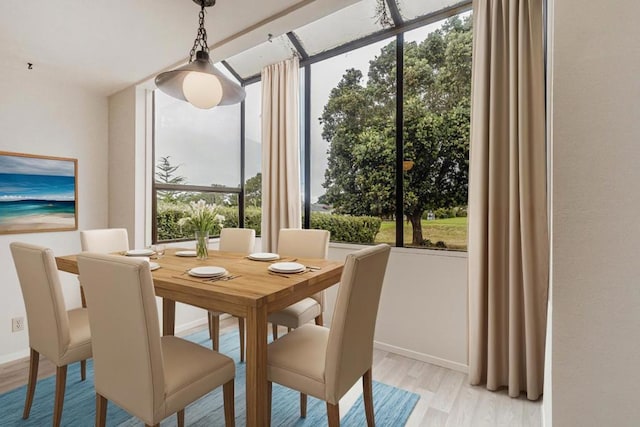 dining space featuring plenty of natural light and light hardwood / wood-style floors