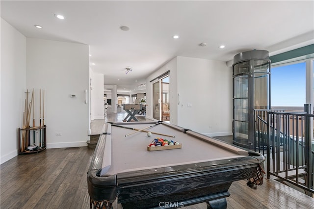 rec room featuring billiards, plenty of natural light, and hardwood / wood-style floors