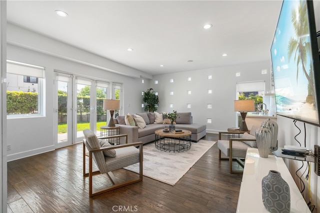 living room featuring dark hardwood / wood-style floors