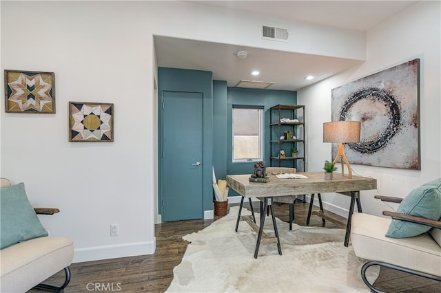 office area with dark hardwood / wood-style flooring