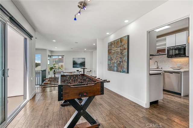 rec room featuring hardwood / wood-style floors