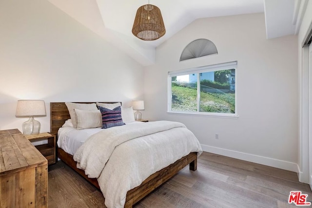 bedroom featuring vaulted ceiling and dark hardwood / wood-style flooring