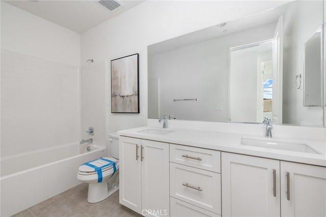 full bathroom with vanity, tile patterned flooring, tub / shower combination, and toilet