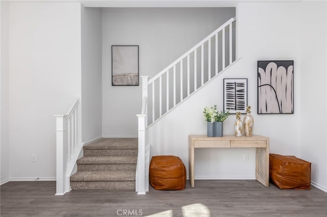 stairway featuring hardwood / wood-style floors