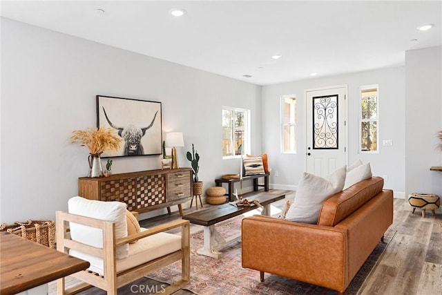 sitting room with dark hardwood / wood-style floors