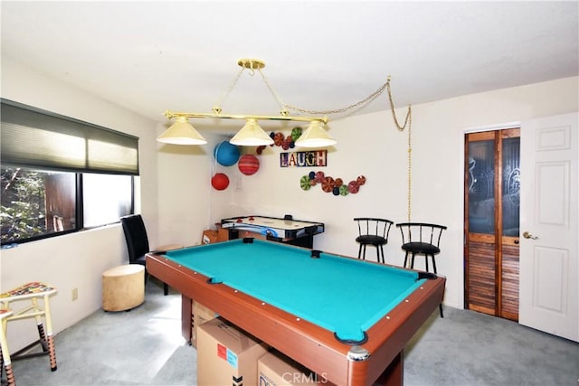 game room featuring pool table and carpet flooring