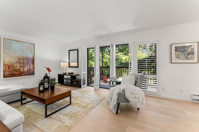 living room with light hardwood / wood-style floors