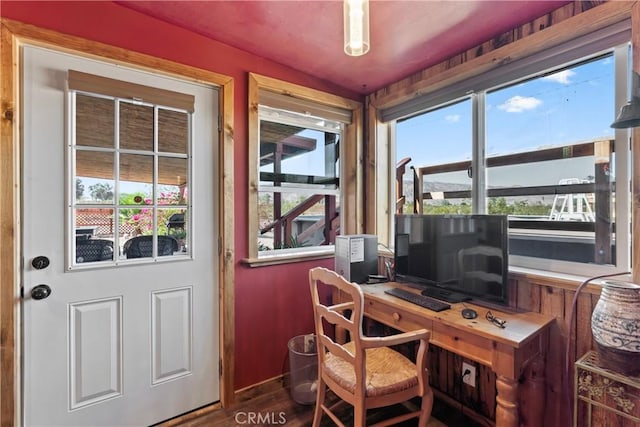 office with dark hardwood / wood-style floors