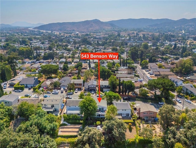 drone / aerial view with a mountain view