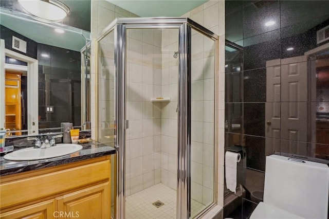 2611 Steeplechase Ln, Diamond Bar, CA 91765 - full bathroom with a stall shower, vanity, and tile walls