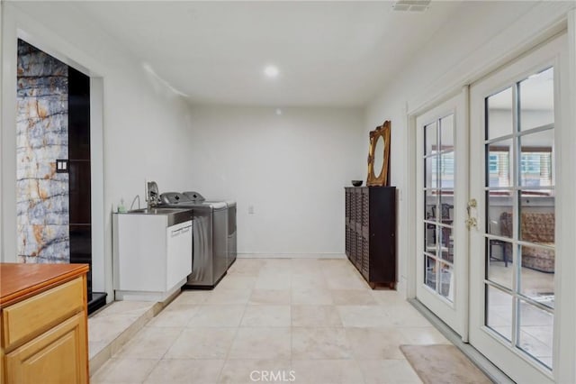 2611 Steeplechase Ln, Diamond Bar, CA 91765 - kitchen with washer and clothes dryer, french doors, recessed lighting, and baseboards