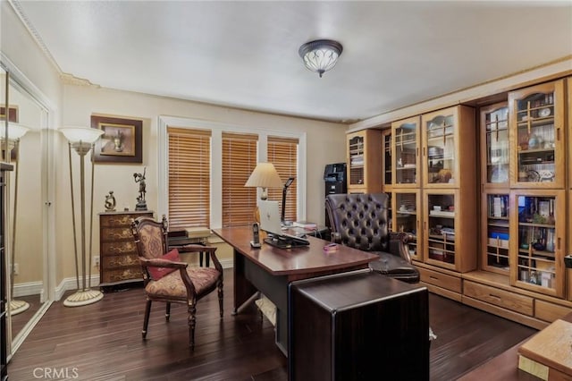 2611 Steeplechase Ln, Diamond Bar, CA 91765 - home office featuring dark wood-style floors and baseboards