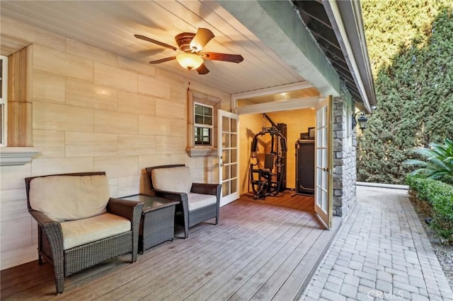 2611 Steeplechase Ln, Diamond Bar, CA 91765 - wooden deck with a ceiling fan and french doors