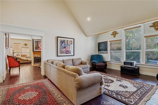 2611 Steeplechase Ln, Diamond Bar, CA 91765 - living room featuring wood-type flooring, high vaulted ceiling, recessed lighting, and baseboards