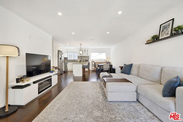 living room featuring dark hardwood / wood-style flooring