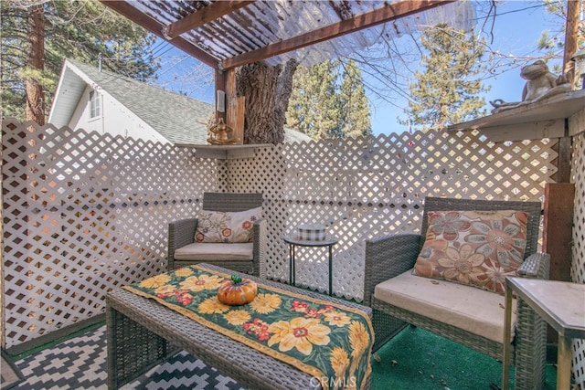 wooden terrace with a pergola