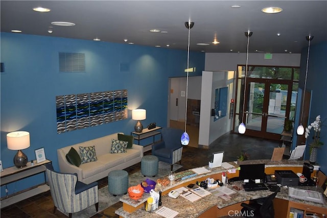 living room with french doors