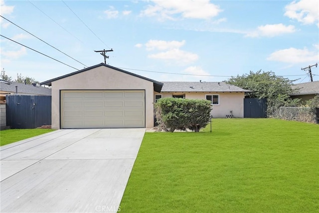 single story home with a front lawn and a garage