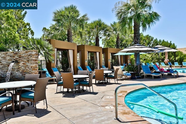 view of swimming pool with a patio area