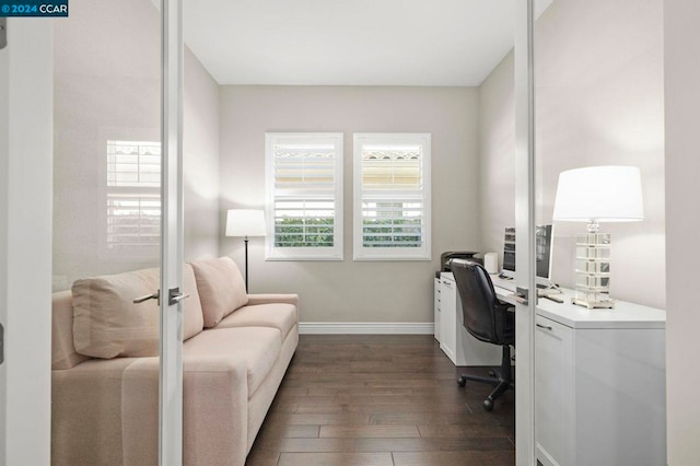 office space featuring dark hardwood / wood-style flooring