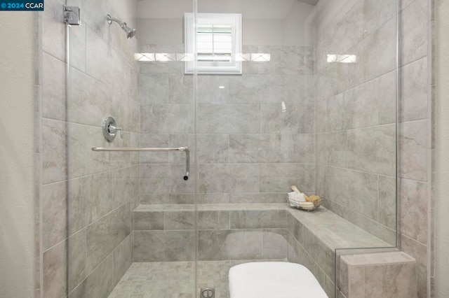 bathroom with toilet and an enclosed shower