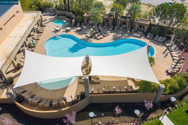 view of swimming pool featuring a patio area