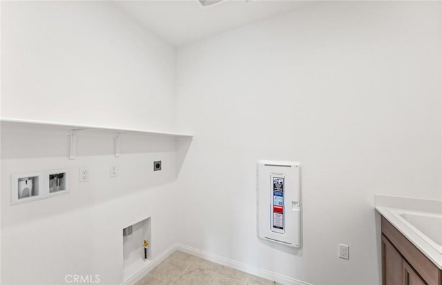 laundry room featuring baseboards, laundry area, hookup for a washing machine, electric dryer hookup, and a sink