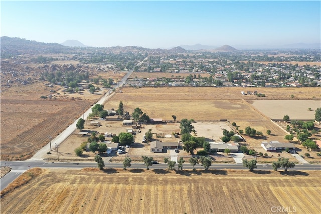 aerial view featuring a mountain view and a rural view