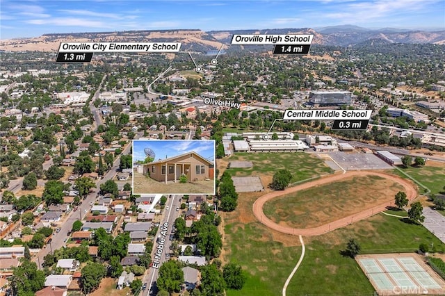 aerial view with a mountain view