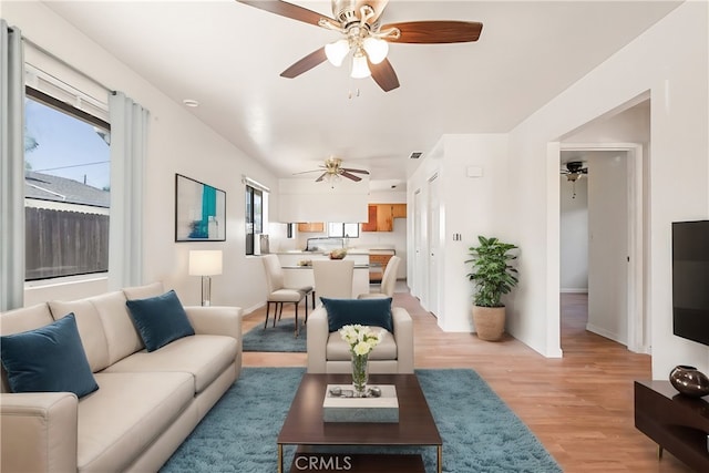 living room featuring light wood-type flooring