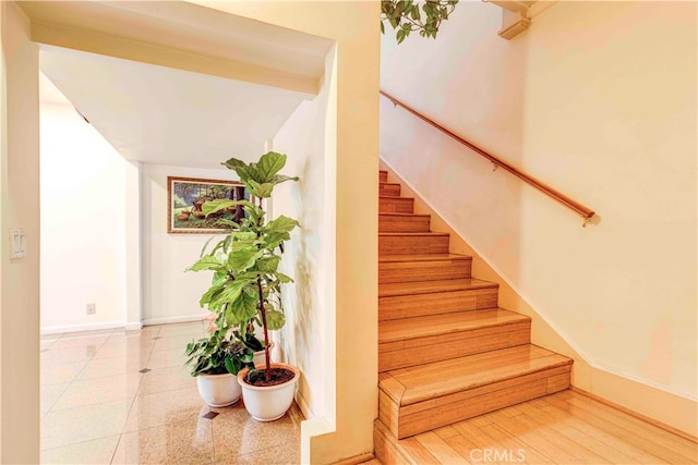 stairs with hardwood / wood-style floors