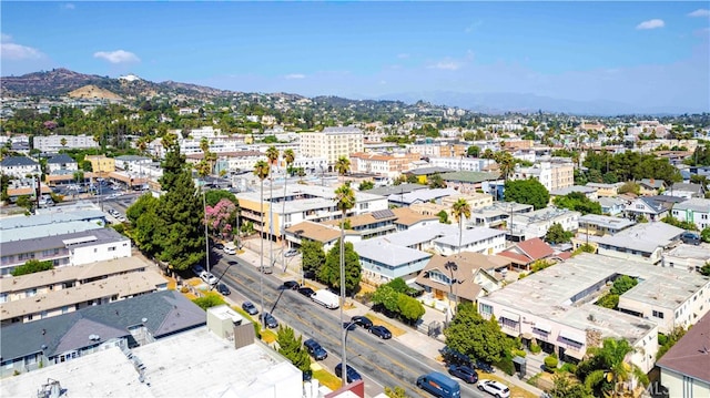 drone / aerial view featuring a mountain view